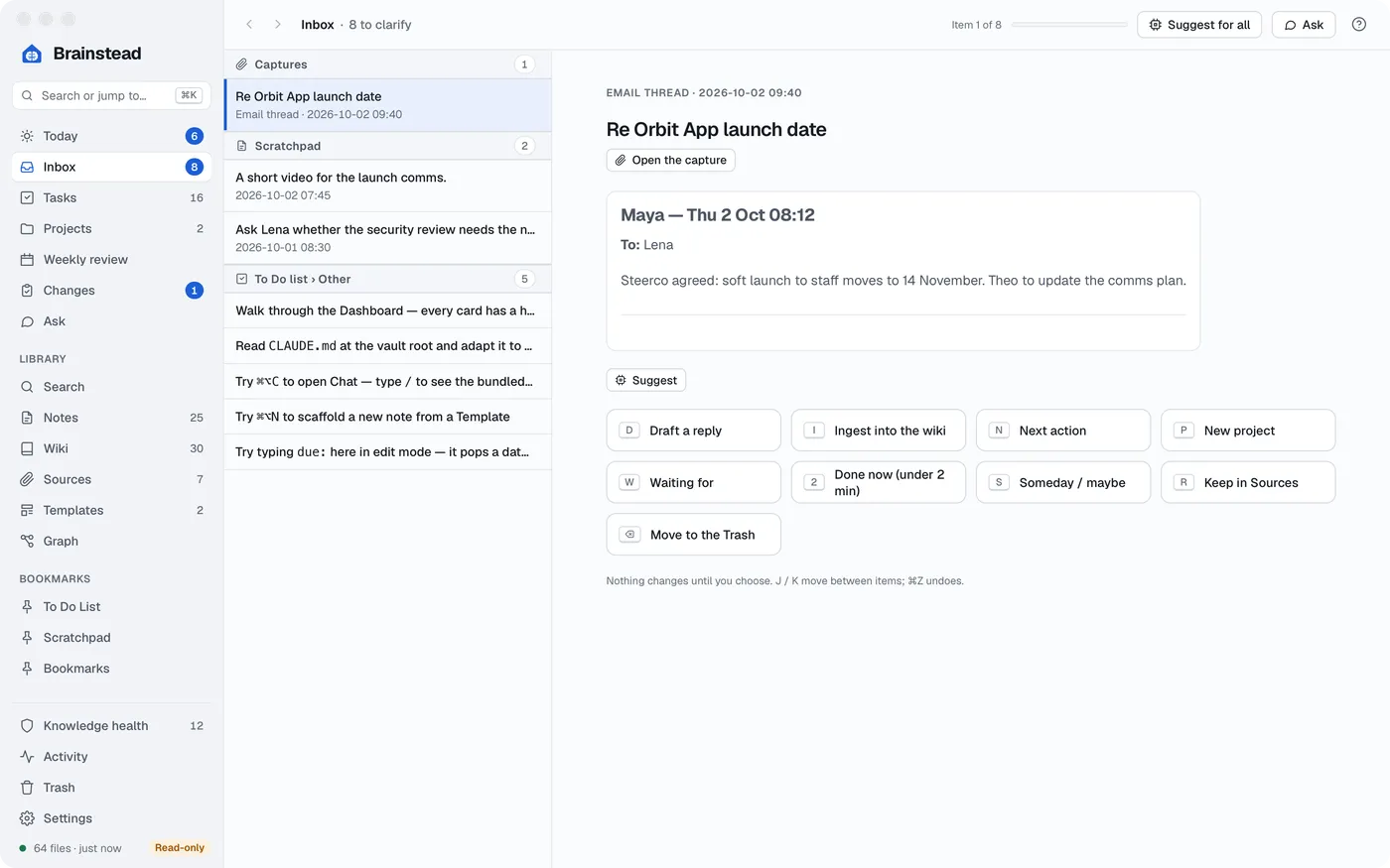 The Inbox with a captured email open
