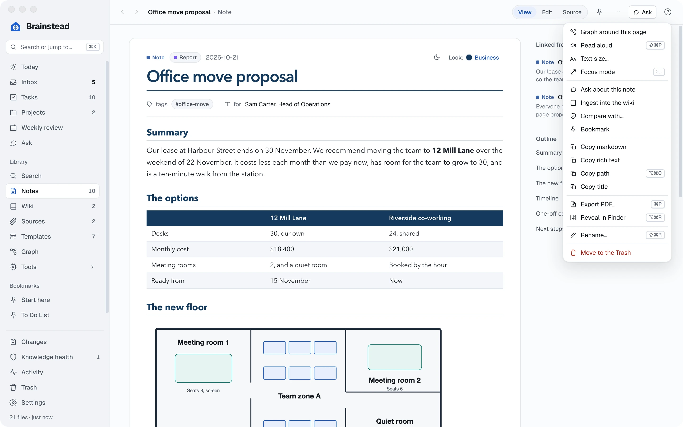 The ⋯ menu open, with Export PDF