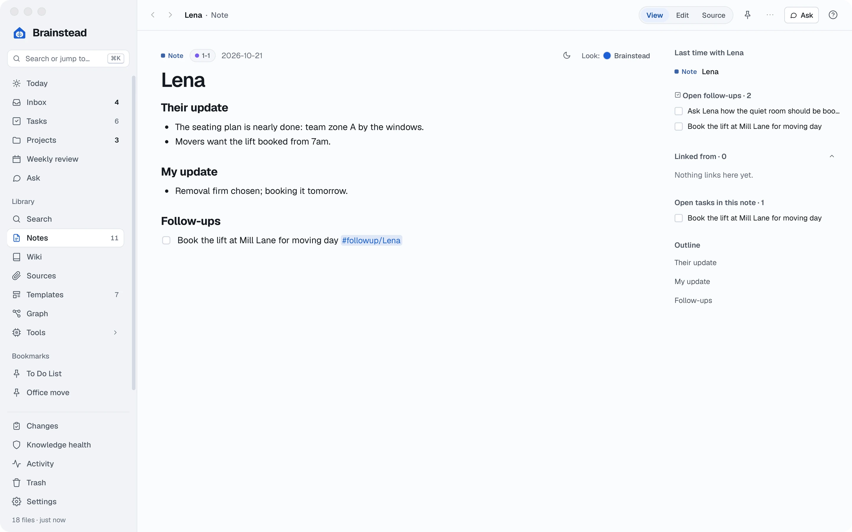 This week's 1-1 with Lena, and Last time with Lena with two open follow-ups