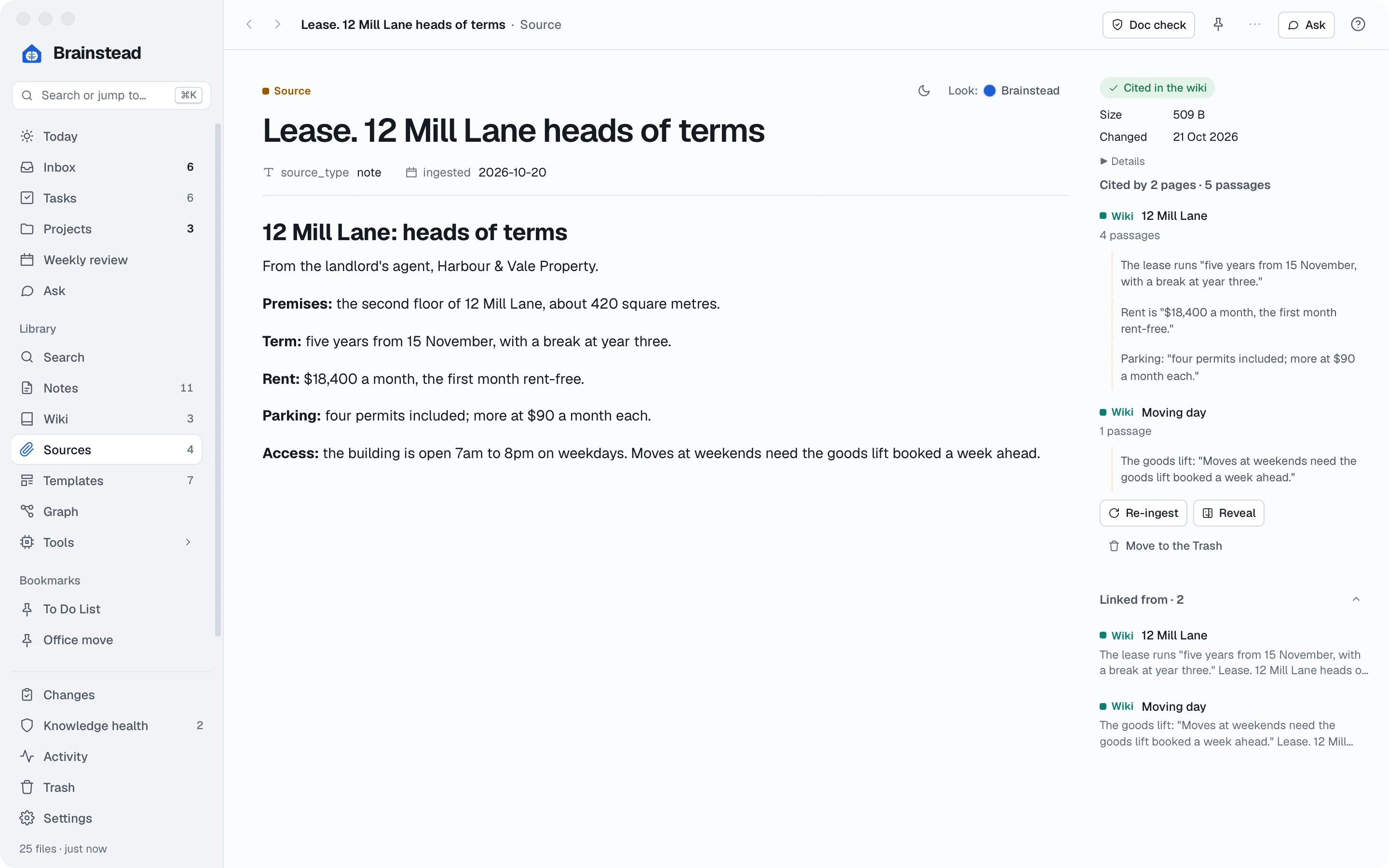 The lease source, with the wiki pages that quote it listed on the right